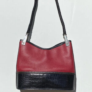BRIGHTON 193450 Women’s Red and Black Leather Handbag Braided Handle